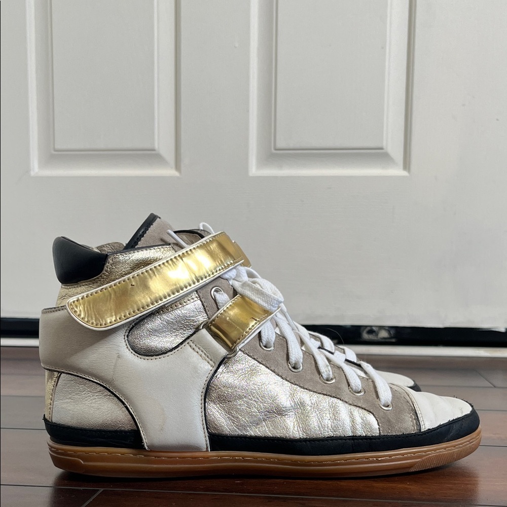 Maje White Gold Metallic High-Top Sneakers